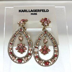 Karl Lagerfeld Paris Pink Crystal Teardrop Clip-On Earrings Elegant Statement Je